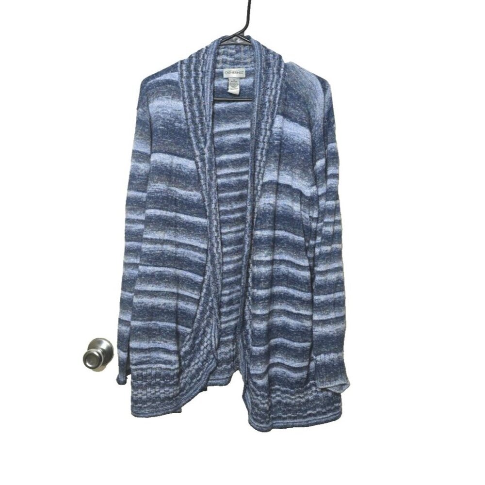Catherines Open Cardigan Sz 4X Blue Ombre Stripes Business Casual Comfort Womens